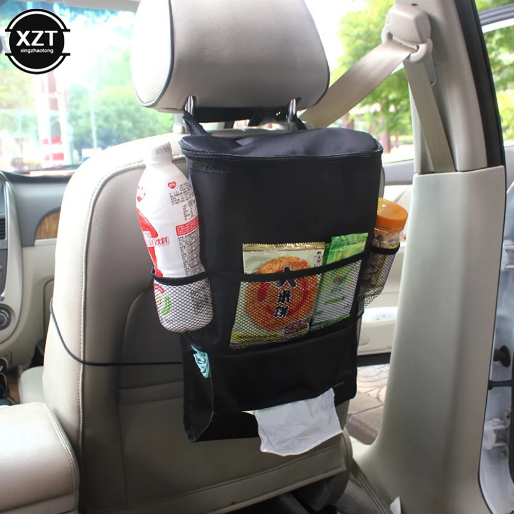 Car Seat Back Multi-Pocket Ice Pack Bag Hanging Organizer Collector Storage Box Car Interior Accessories Black Stowing Tidying