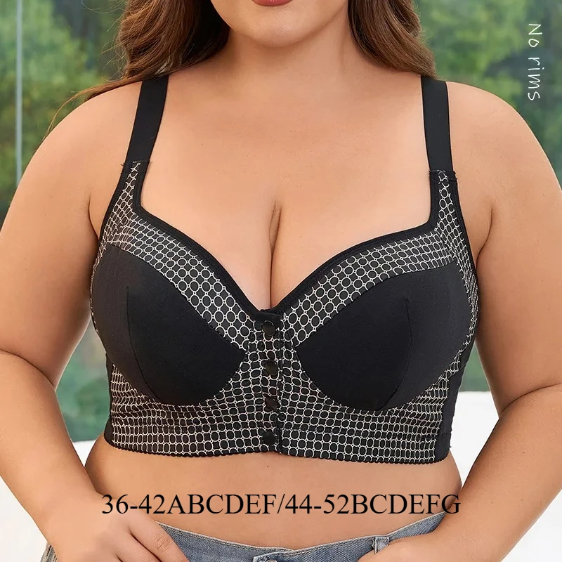 

Plus Size Creative Print Bra A to G Cup 36 52 Band No Underwire Front Closure Wirefree Daily Full Coverage US EU Soft Comfort
