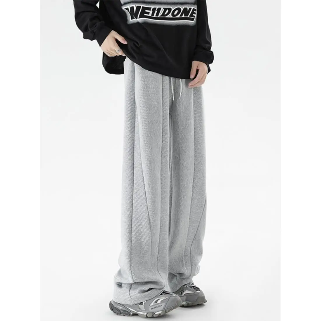 Gray Men's Autumn American High Street Heavy Sports Trendy Brand Straight Casual Wide-leg Trousers