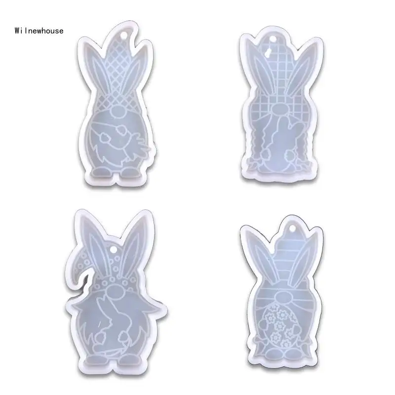 

Easter Gnome Rabbit Keychain Epoxy Resin Mold Keyring Pendant Silicone Mould DIY Dropship