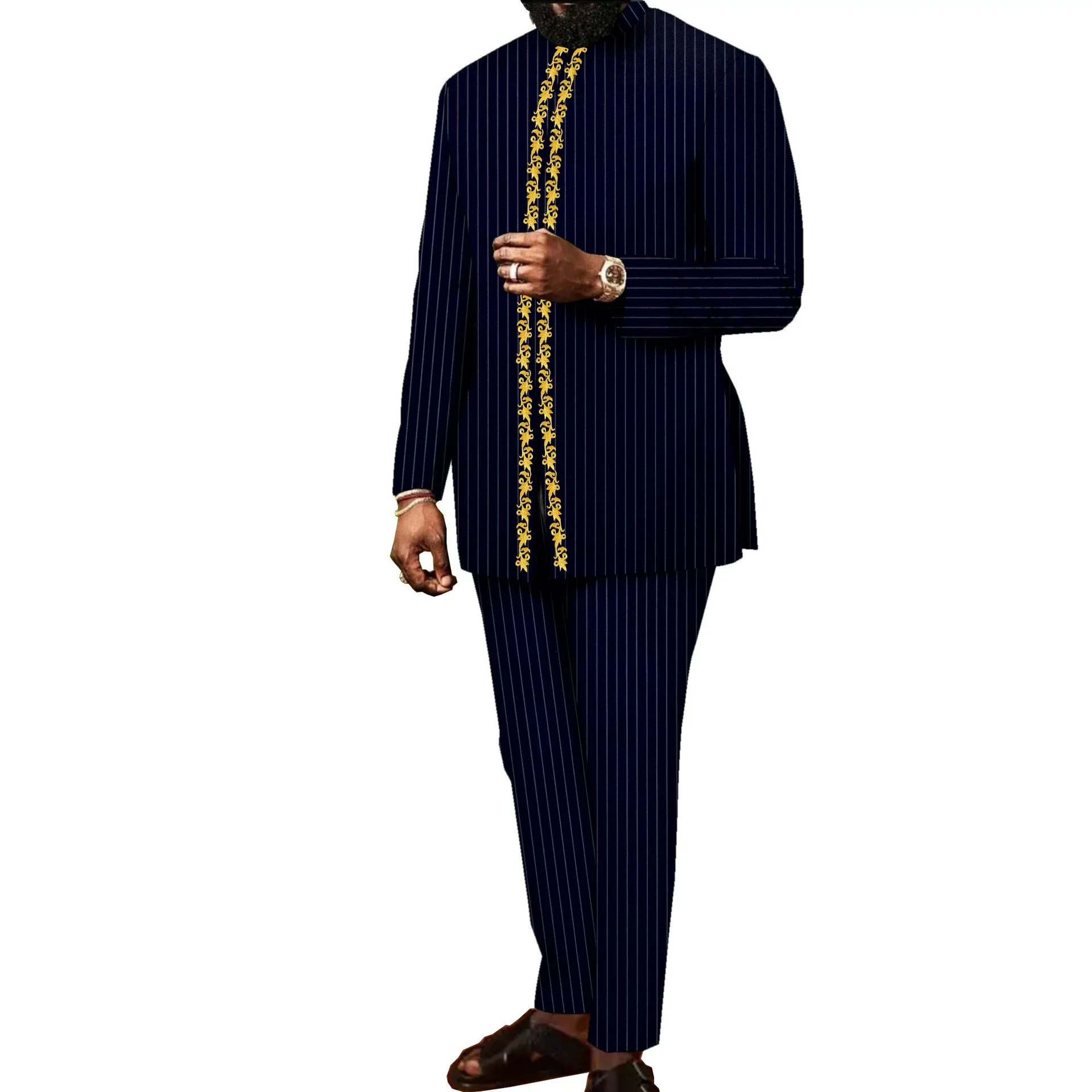 

New Fashion African Men's Suits 2025 New Fashion Traditional Dashiki Blazer 2 Pcs Sets Embroidery Coat and Pants Wedding Dress
