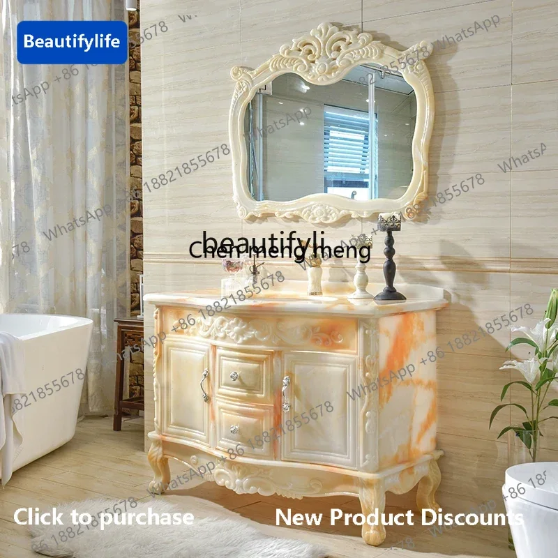 

183European bathroom cabinet full jade bathroom floor-to-ceiling washbasin cabinet light luxury6005