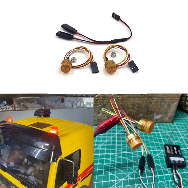 Engineering Rotating Light Metal LED Roof Warning Light for 1/14 Tamiya RC Truck Trailer Tipper Scania Benz Actros Volvo MAN DIY