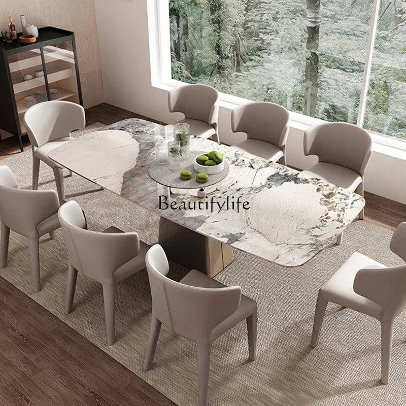 

02 ls 18FG40Stone Plate Dining Table Simple Modern Light Luxury Rectangular Glossy Dining Table