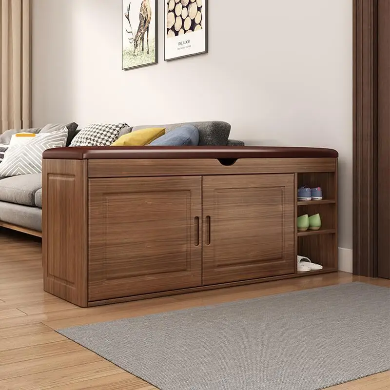 LH solid wood new Chinese shoe cabinet household door shoe change stool solid wood multi-layer storage cabinet