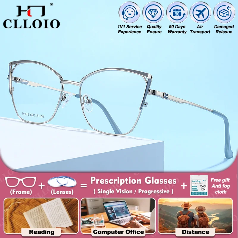 

CLLOIO Trendy Cat Eye Frame Workplace Anti Blue Light Prescription Reading Glasses Women Myopia Photochromic Optical Eyeglasses