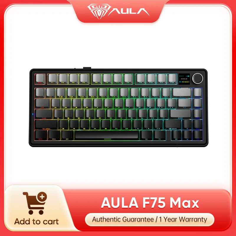 Aula F75 MAX Wireless Gaming Keyboard With Smart Digital Screen and Knob 75% Hot Swappable 3Mode RGB Backlit Mechanical Keyboard