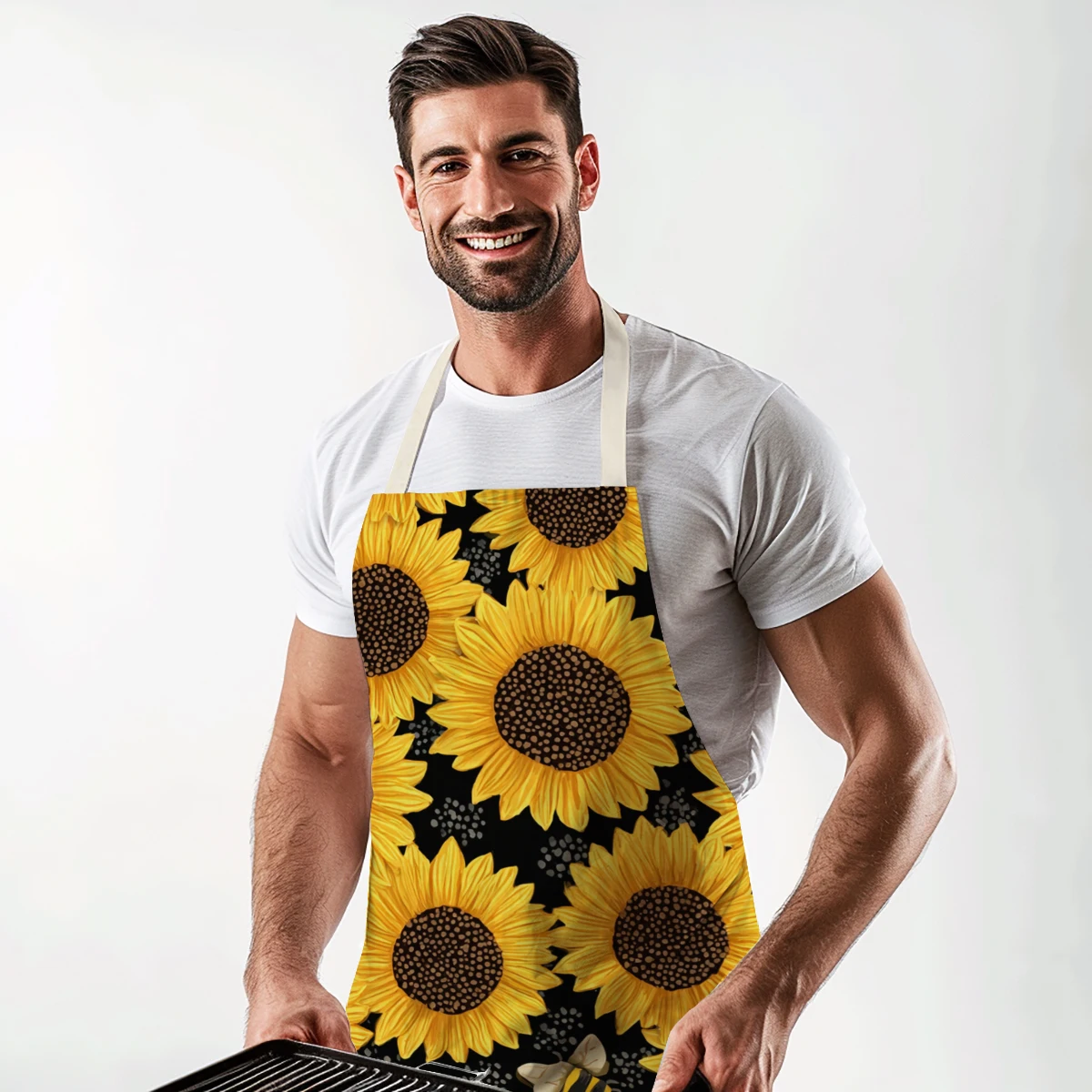Vibrant Sunflower Pattern Polyester Apron - Stylish Cooking & Art Craft Apron for Home, Studio and Daily Use