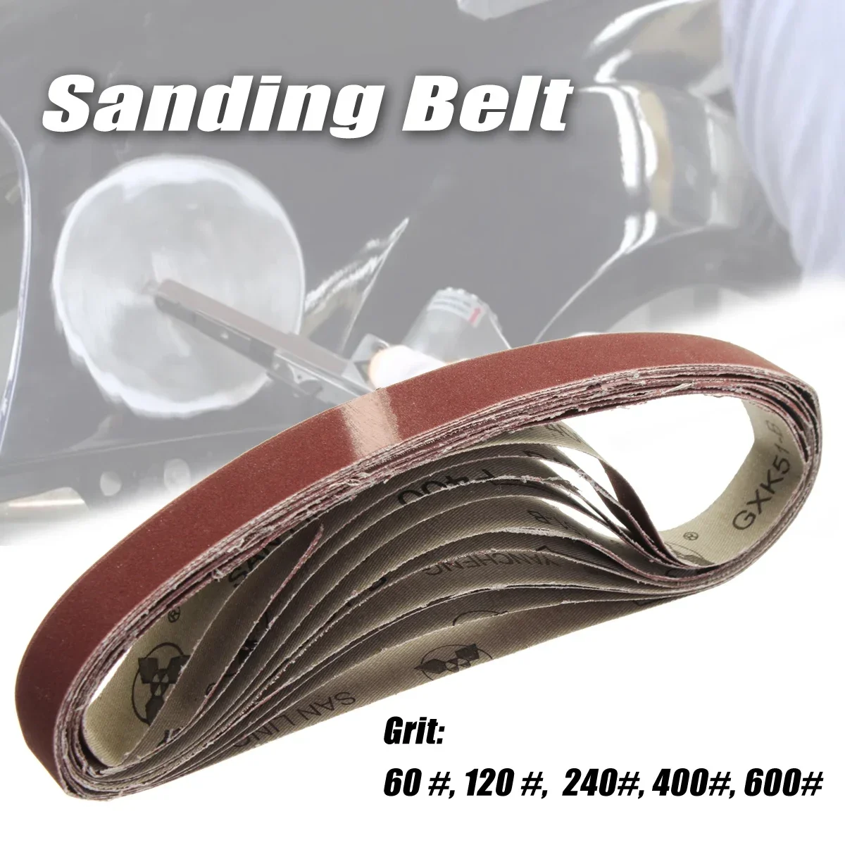 

New 10pcs 15x452mm Sanding Belt 60-600 Grit for M10 Sander Adapter Polishing Machine Abrasive Tools