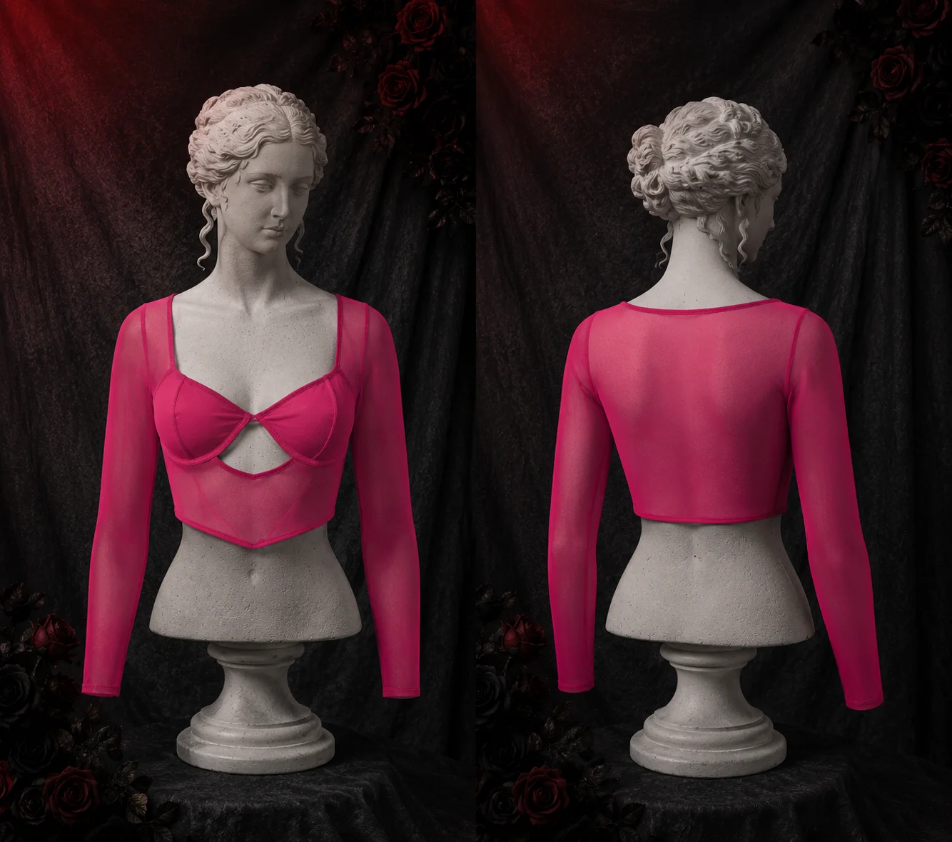 【Fragments.One choice, no more choices.】Hot Sweetheart Sexy Rose Red Women's Top, Semi-Transparent 3D Slim Fit