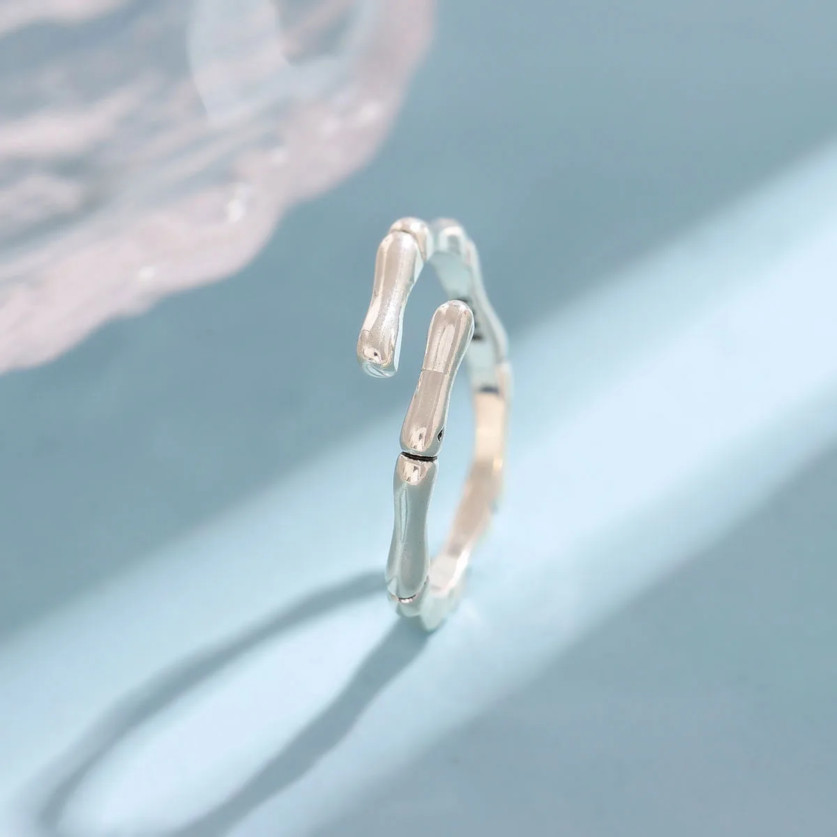 جديد 925 فضة مجوهرات بسيطة الإبداعية الخيزران قابل للتعديل شخصية افتتاح خواتم R349