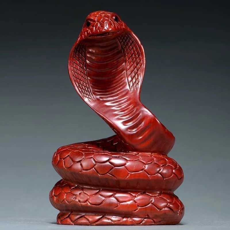 Minture Wooden Snake Statue Chinese Zodiac Feng Shui Figurines Snake Sculpture Luck Success Wealth Desktop Decoration