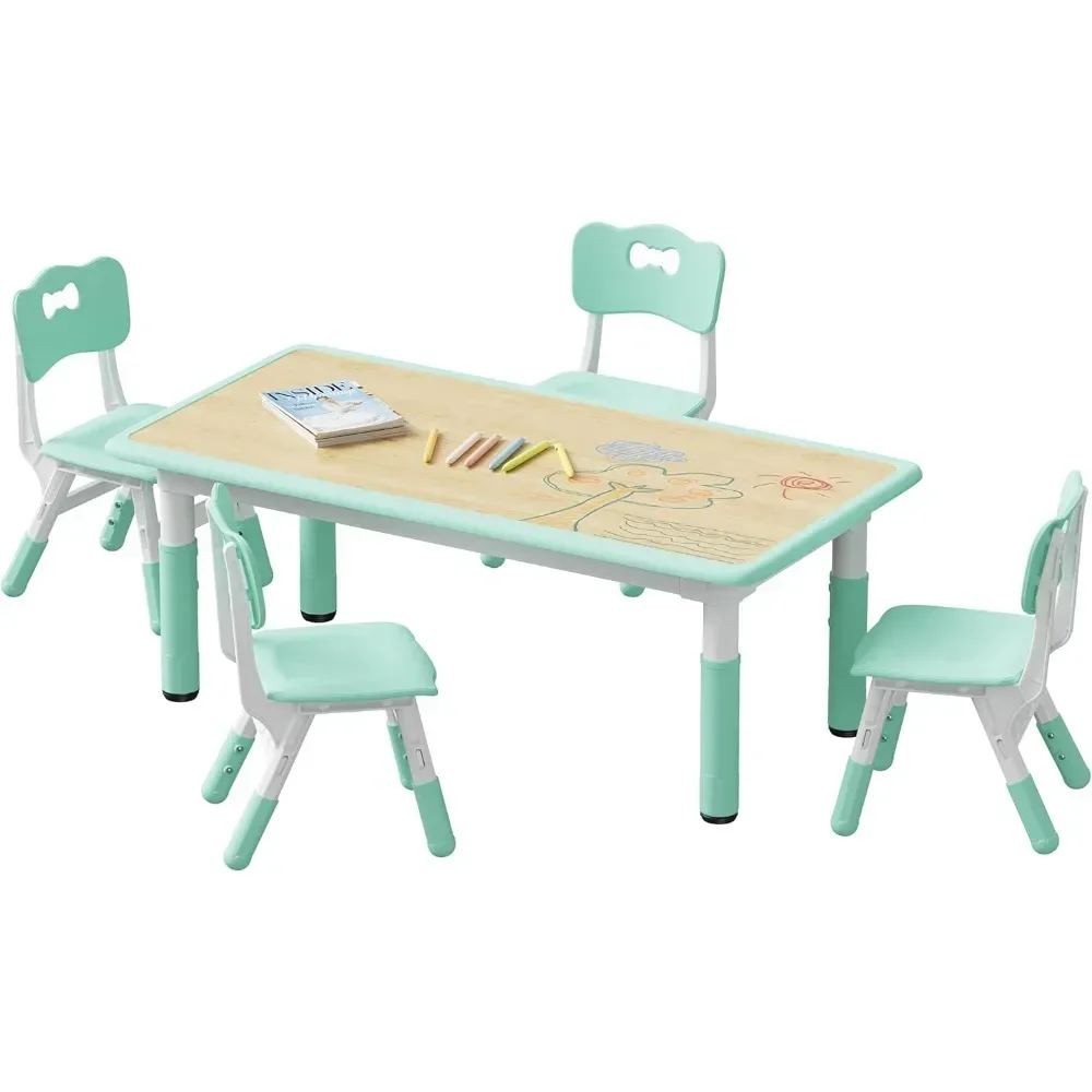 

Kids Table and 4 Chairs Set, Height Adjustable Toddler Table and Chair Set, Graffiti Desktop, Children Multi-Activity Table