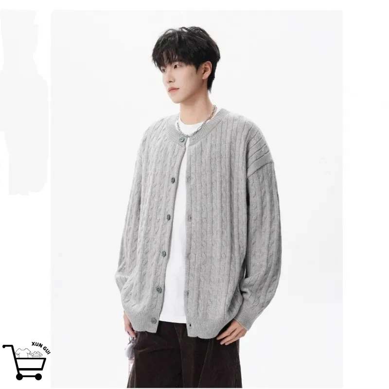 

Texture Cardigan Sweater Men's Autumn and Winter New Loose Casual Solid Color Simple Knitted Sweater Top