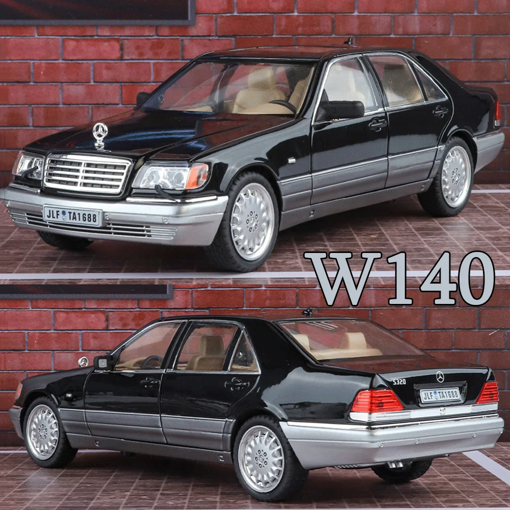 1:24 Benz W140 320SEL Toys Models Cars Alloy Diecast Miniature Car Wheel Steering 6 Doors Opened Vehicle for Boys Collection Fun