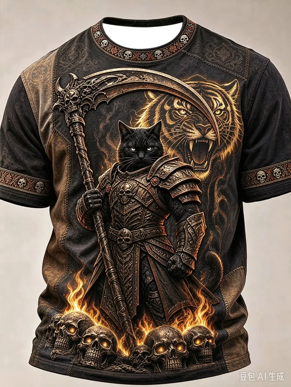 Dark Fantasy Armor Cat Death God  3D Print Sports Quick-dry Breath Men Plus-sizeT-Shirt Outdoor Street Casual Parent-Child Cloth