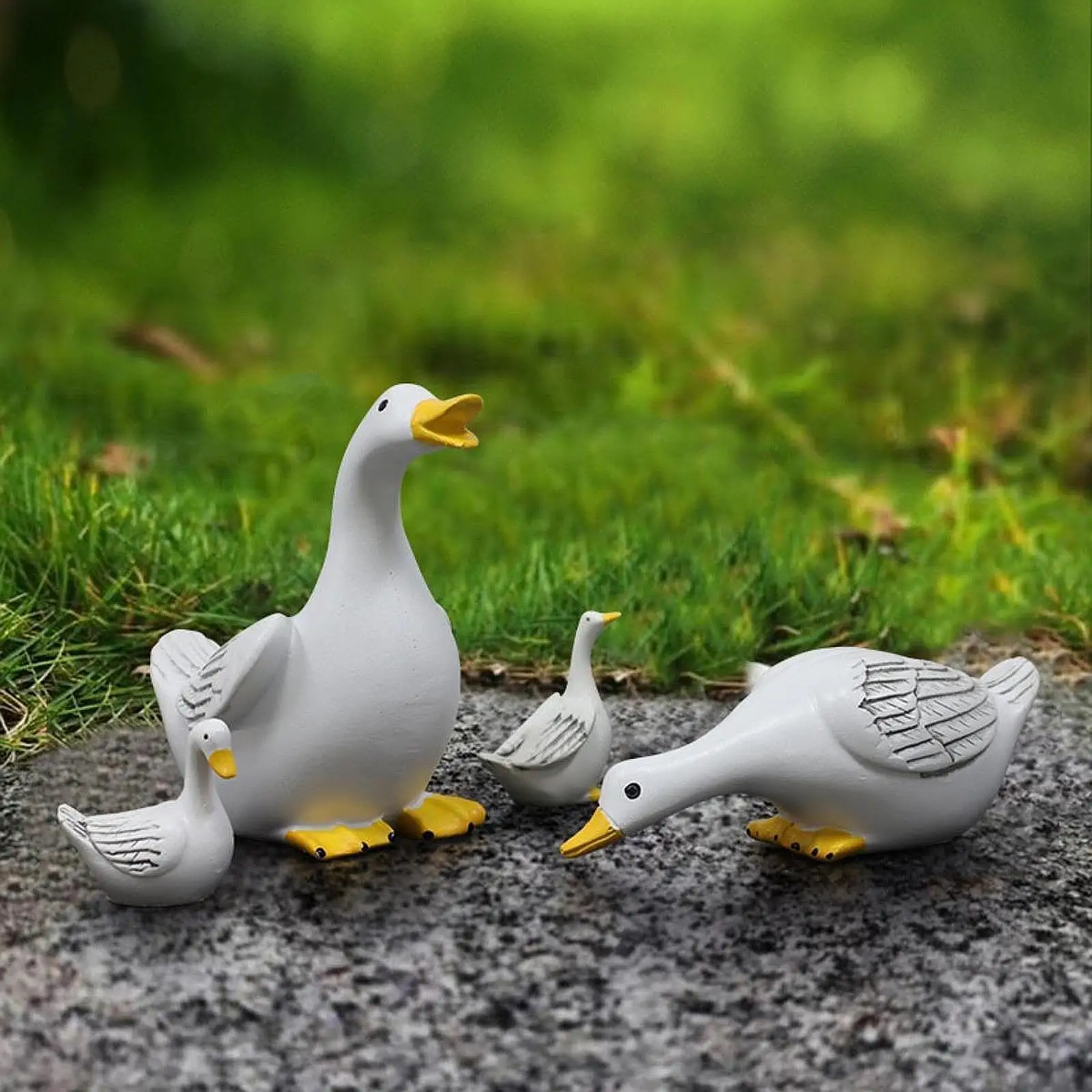 4 قطعة تماثيل حديقة عائلة البطة الحيوان النحت مقهى هدية تماثيل راتنج ل #1