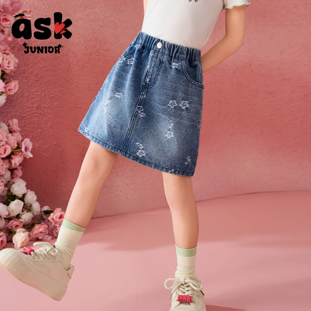 Pergunte a saia infantil júnior verão meninas saia jeans com estampa de flores