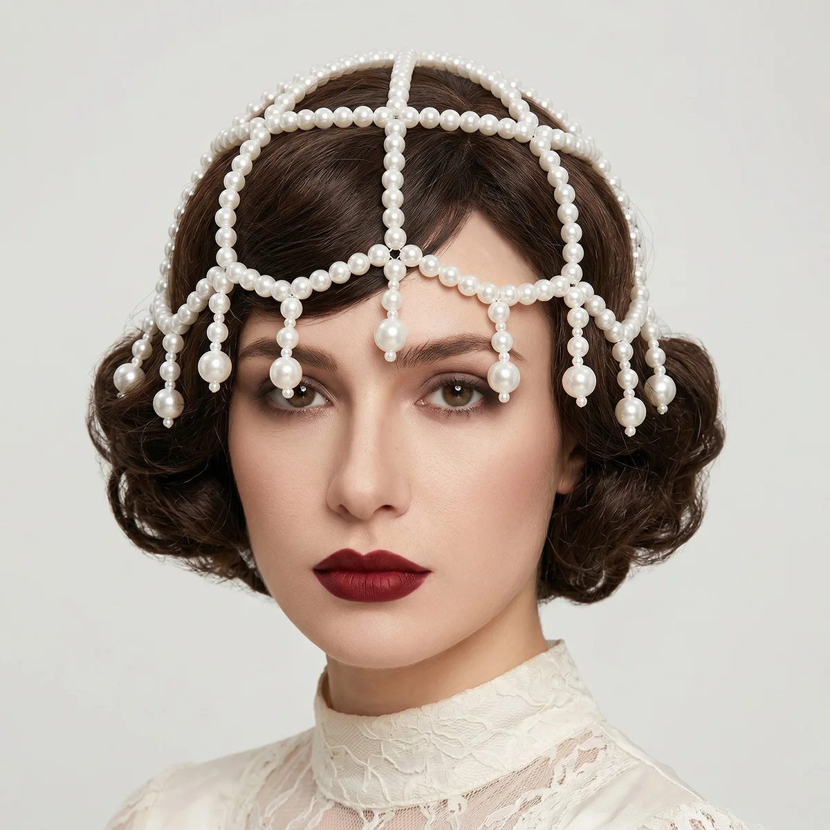 SLBRIDAL Handgefertigtes Charm-Netz mit Kristallperlen-Tropfen, Perlenbesetztes Haarnetz, Braut-Haaraccessoires für Frauen und Mädchen, Kopfschmuck