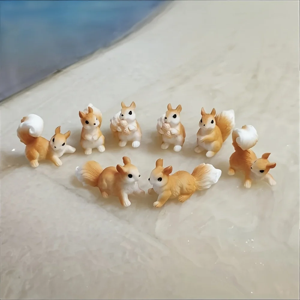 8Pcs Mini Squirrel Statues, Handmade Decor for Flower Pots, Terrariums, Dollhouses, Holiday Gifts