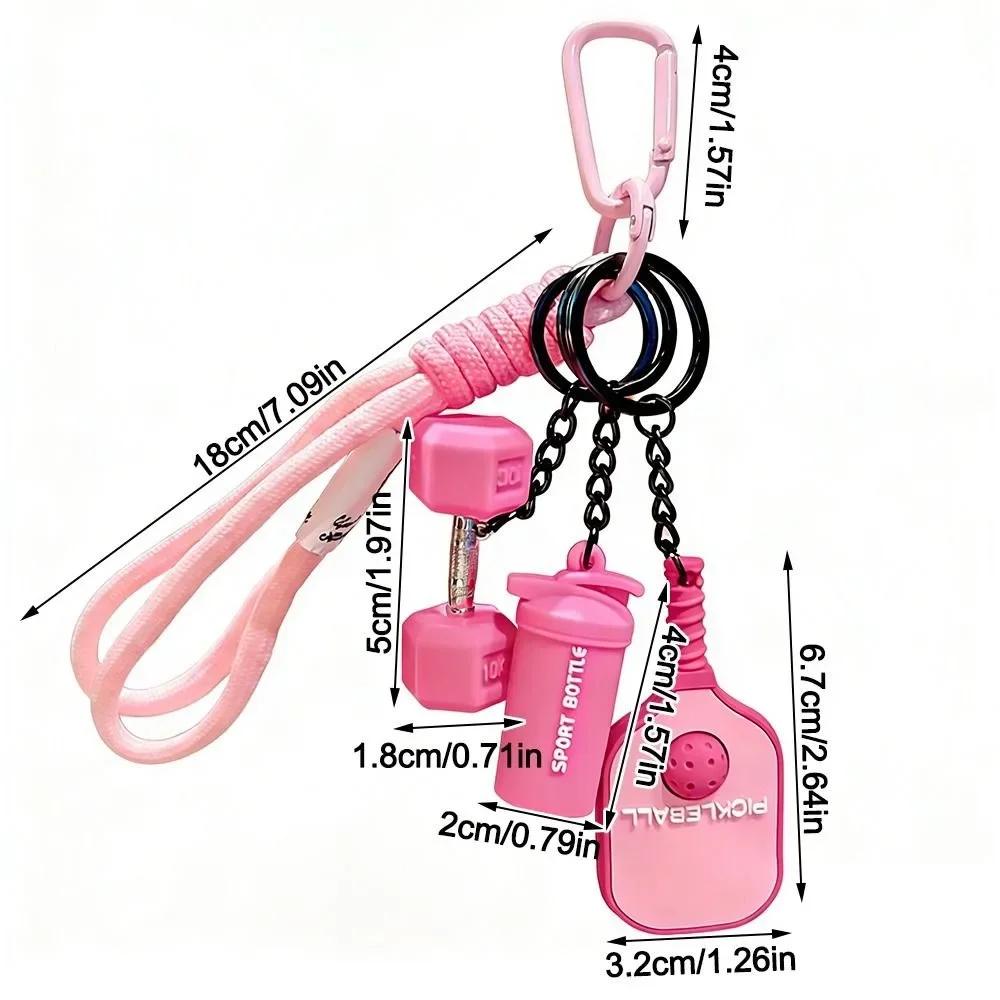 New Simulation Style Pickleball Paddle Set Keychain Detachable with Buckle Fitness Series Pendant Simulation Dumbbells Keyring
