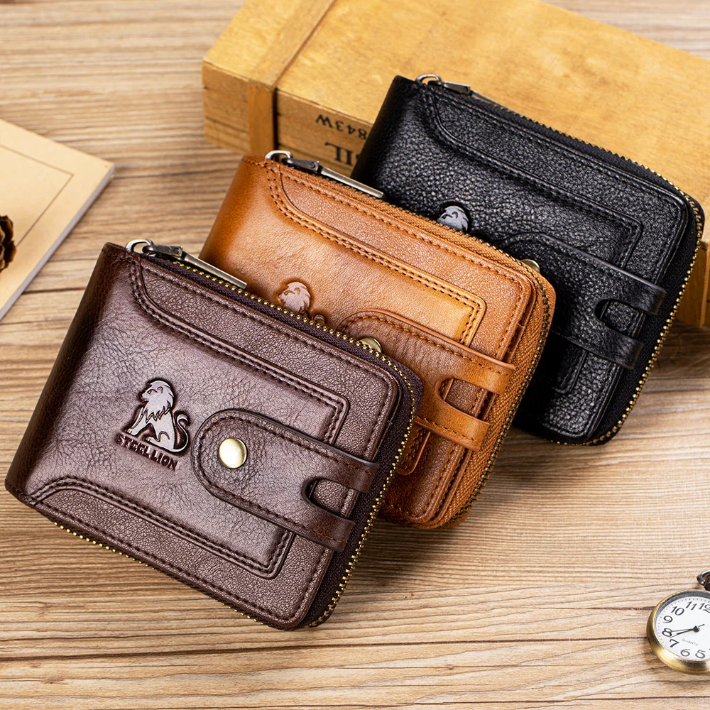 

Genuine Leather Men's Wallet Top Layer Cowhide Multi-Card Slot Coin Purse Large Capacity with Photo Album Driver License RFID