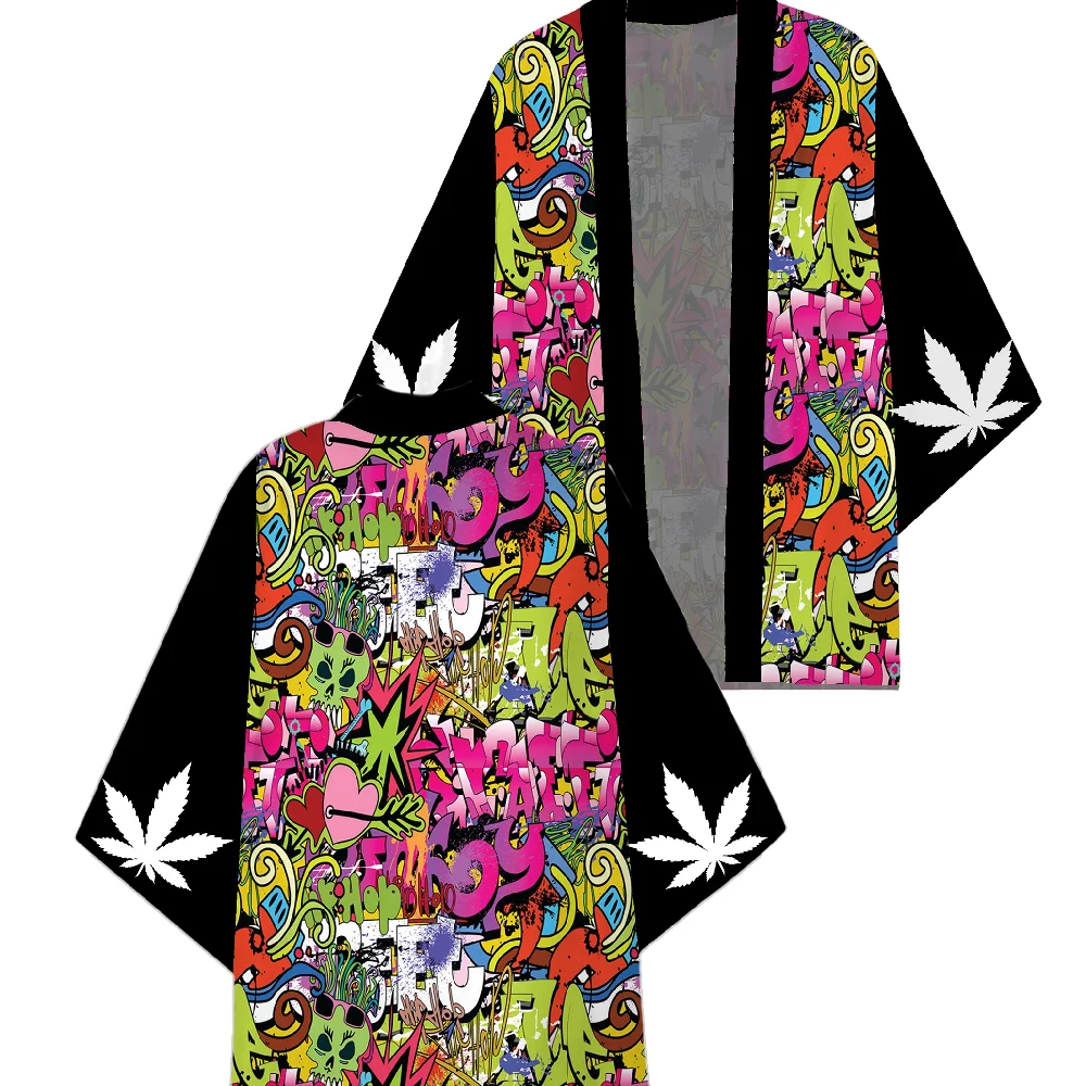 Hip Hop Pattern Colors Men Women Japanese Kimono Harajuku Haori Loose Leisure Coat Summer Beach Clothing Traditional Clothes