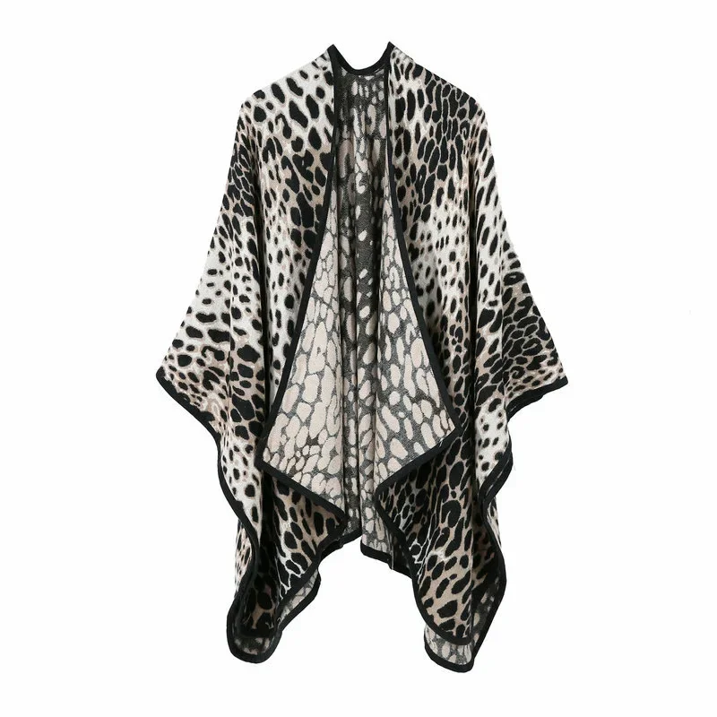 

Imitate Cashmere Knitted Shawl Women Leopard Print Cloak Keep warm Autumn Winter Poncho Lady Capes Black Cloaks