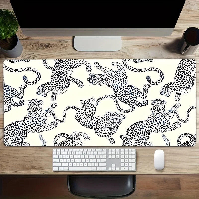 Leopard Print Extra Long Mouse Pad Non-Slip Rubber Gaming Desk Mat for Office and Work