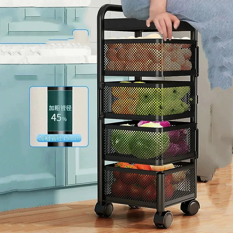 Swivel Shelves Trolleys Floor Fruit Vegetable Baskets Multi-layer Trolley Storage Carellino Con Rotelle Kitchen Furniture