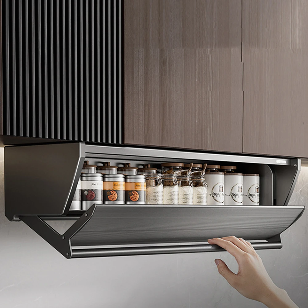 -oo Pull-out Basket Kitchen Furniture Aluminum Space Capsule Hanging Cabinet Pull-out Basket Box Dish Storage Seasoning Basket