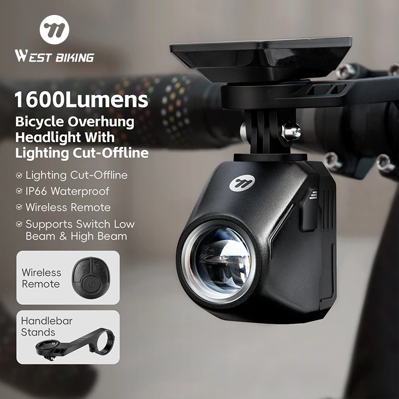 WEST BIKING 1600 Lumens Bike Lights With Cut-off Line Beam USB-C Rechargeable Bike Headlight IP66 Waterproof Bike Front Light