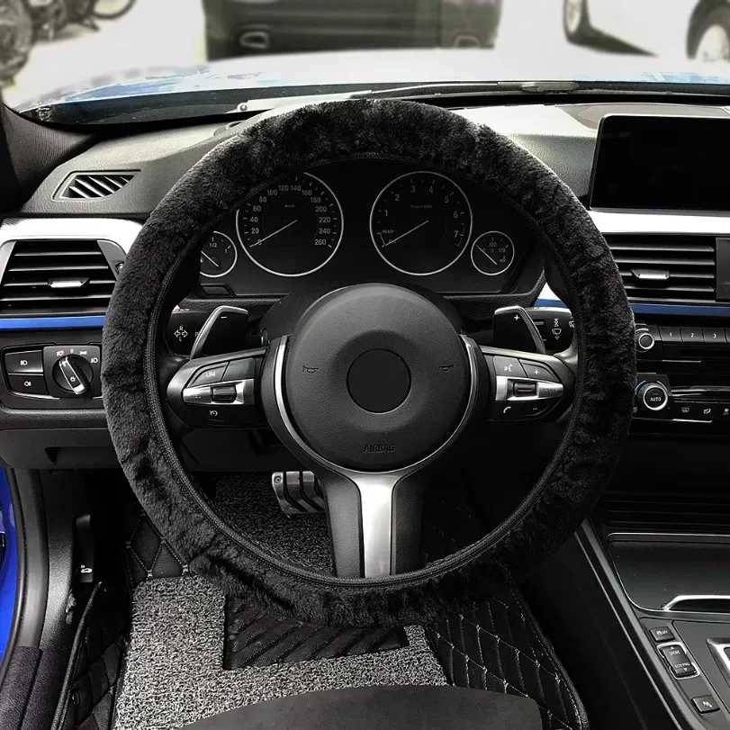 Premium Soft Short Fur Car Steering Wheel Cover High-density Warm Plush Winter Steering Wheel Protector Cover 38cm Accessories