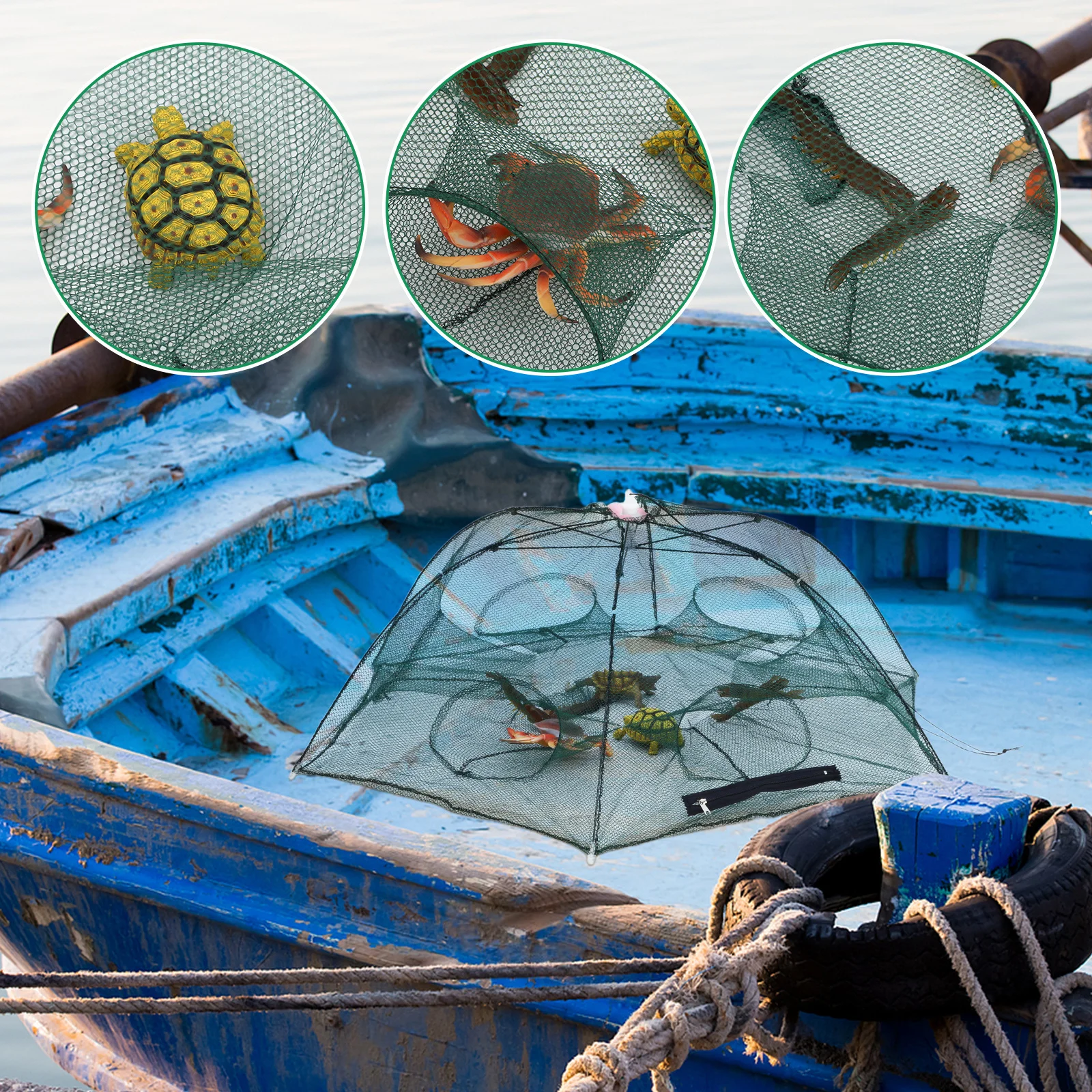 مظلة صيد السمك مع ستة مدخل تصميم قابل للطي لثعبان البحر كراب جراد البحر أسماك الروبيان التقاط تخزين مدمج #5