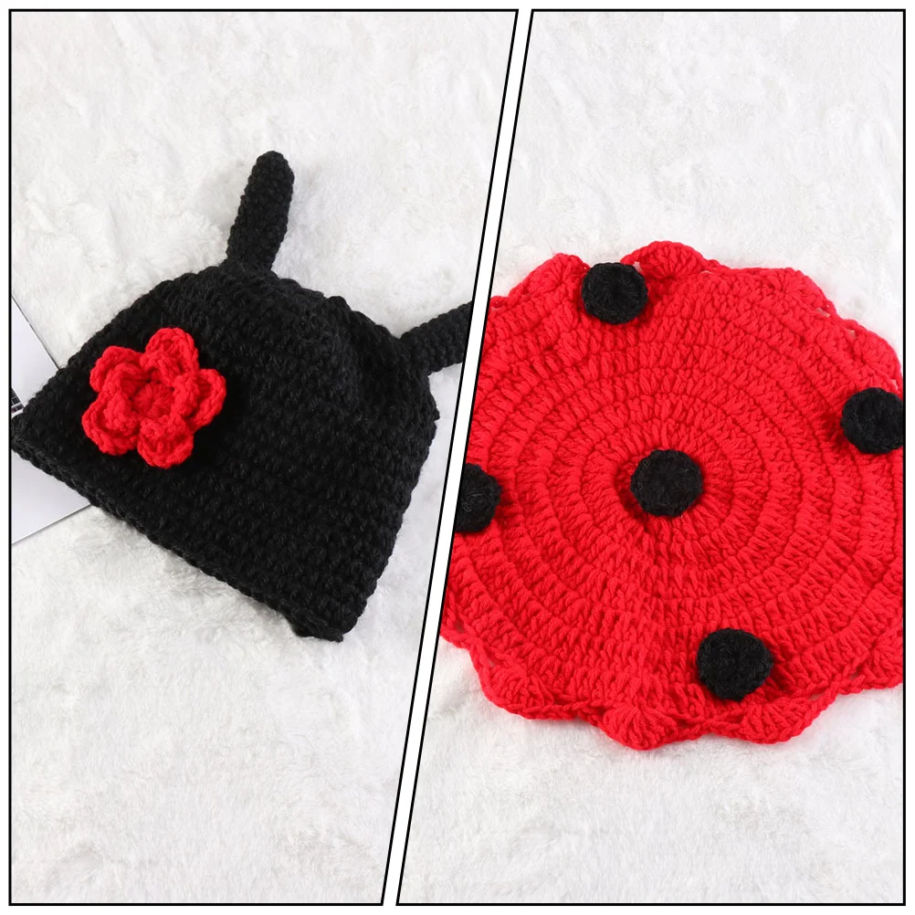 

Ladybug Photography Prop Set for Newborn Baby Photo Shoot Outfits Crochet Hat Elastic Soft Neutral Gifts