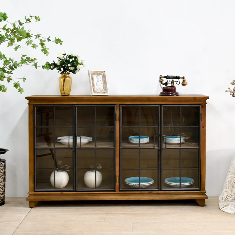 Amerikaanse retro smeedijzeren massief houten eetkamer bijzetkast industriële stijl locker keukenvoorbereidingskast