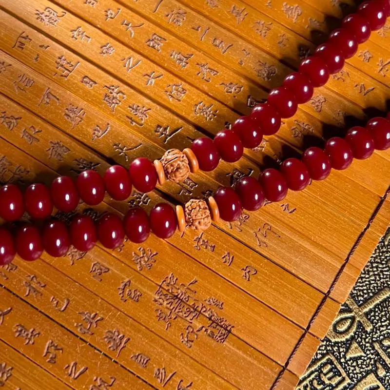 Natural Southern Red White Jade Bodhi Necklace Bodhi Root Ancient Style Male Female Red Couple Bracelet Necklace Prayer Beads