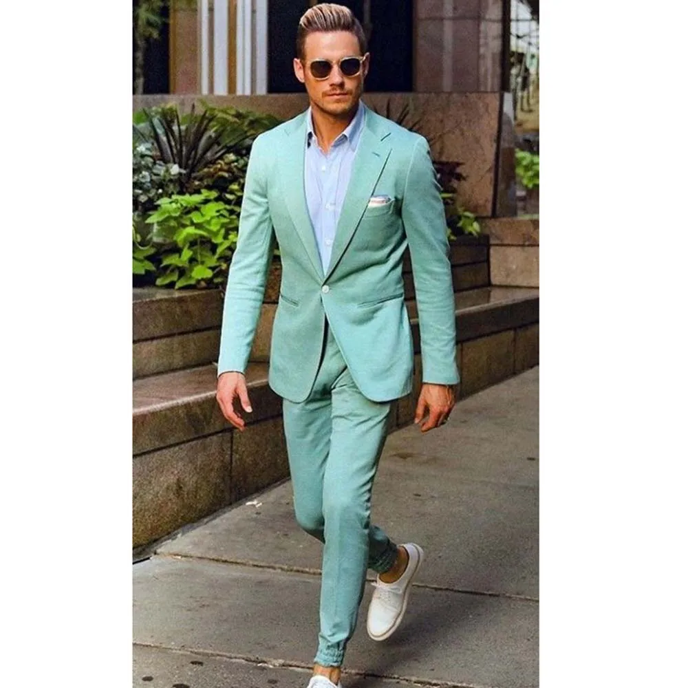 

Elegant Green Suits for Men Single Button 2 Pieces Jacket Pants Blazers Sets Slim Fit Office Banquet Slim Fit Male Clothing