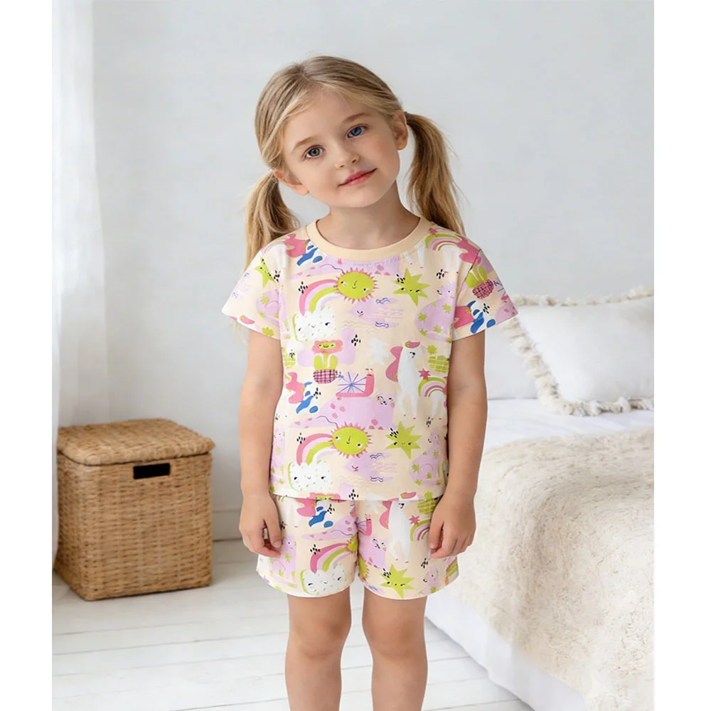 

New Arrival 3-8T Girls 2 PCS Printed Summer Outfit Set with Tops And Shorts Fashion Toddler Clothing Set
