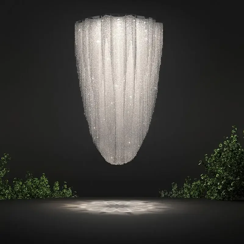 Luxury High Ceiling Crystal Chandelier K9 Lighting for Living Room Hotel Lobby Customizable Project Lighting