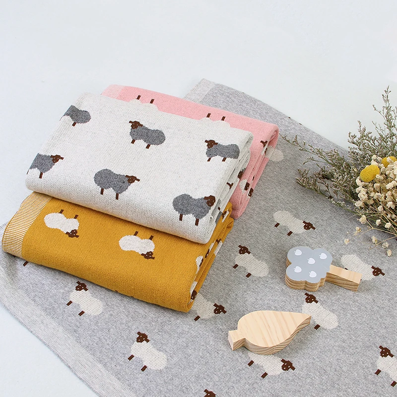 Baby Blanket Cotton Knit Plaids Cute Sheep Newborn Girl Stroller Swaddle Wrap Soft Toddler Boy Infant Bed Covers 100*80cm Quilts