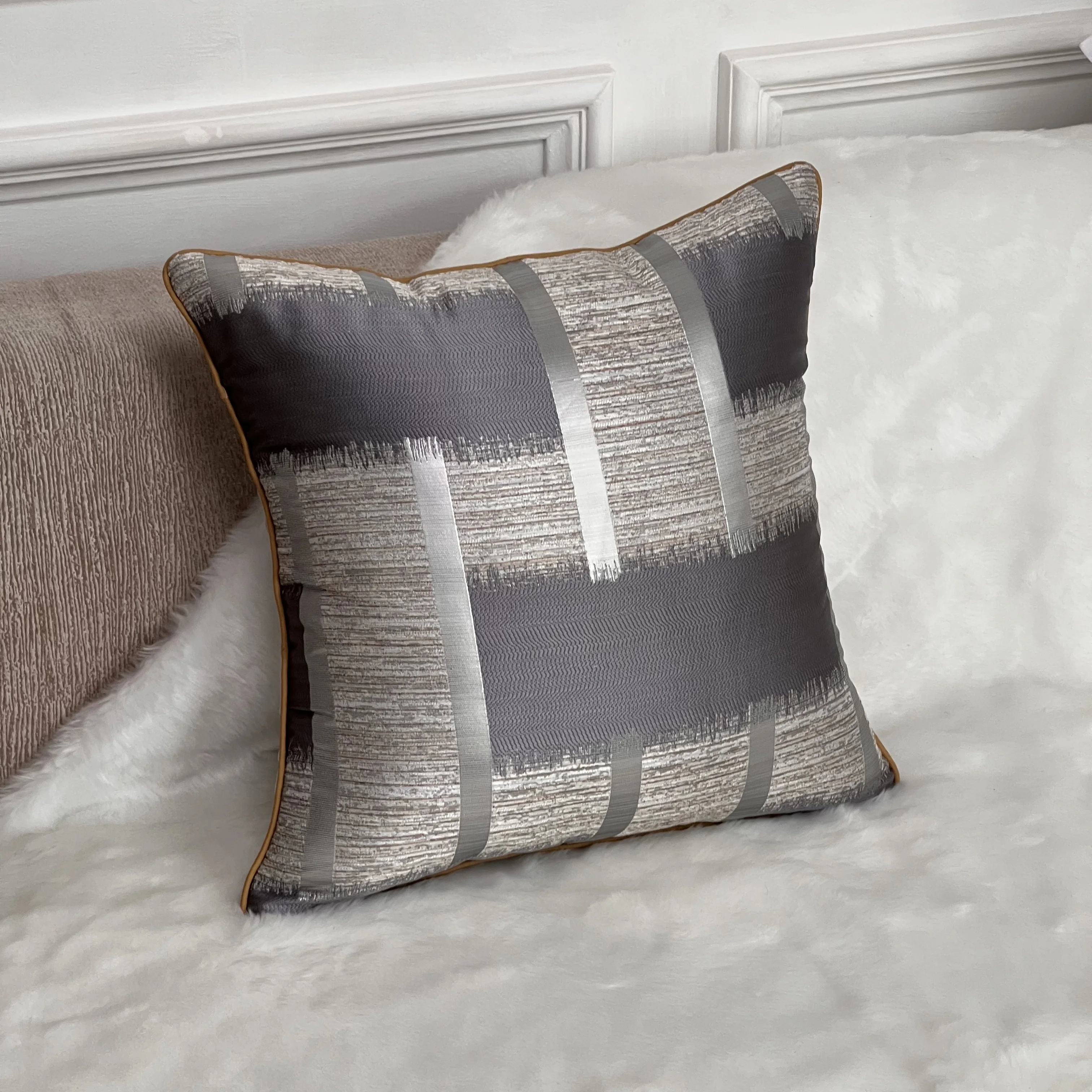 Shiny Holiday Accessories With Gold Stripe Decoration, Cushion Cover and Pillowcase Without Pillow Core