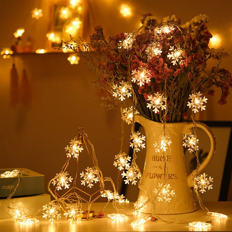 edSnowflake Lighting Chain New Year Ornamental Festoon Lamp Flashing  Room  Decoration Star Light Outdoor Starry Sky