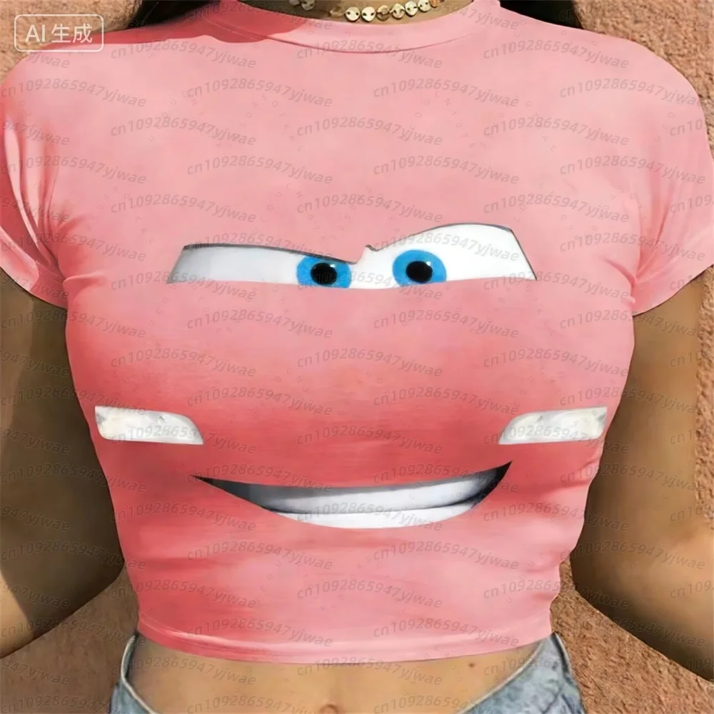 Sommer 2026 Damen Cartoon Rotes Auto Print Fußballtrikot Rundhals Kurzarm Trikot Cheerleader Crop Top Kinder Damen T-Shirt – Detail 7
