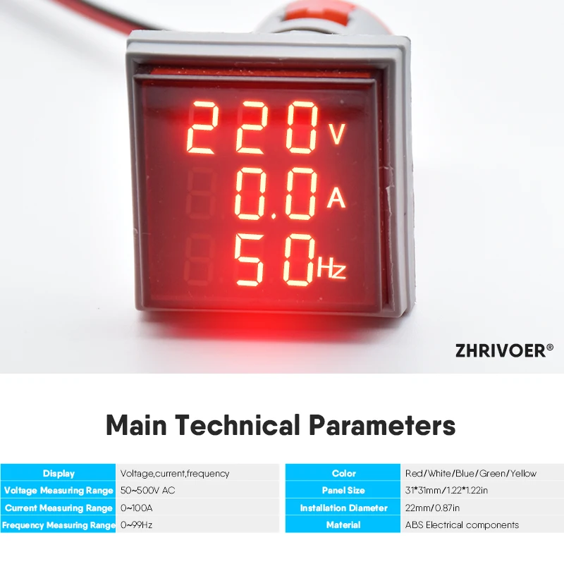 Amperómetro de voltaje Digital, tres pantallas, 22MM, tipo de AD16-22DSV, CA 60-500V, Mini medidor de voltaje, luz indicadora de voltímetro LED