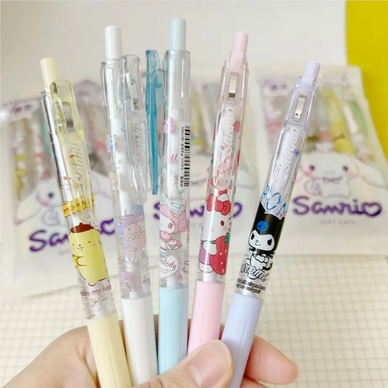 6Pcs/Set Sanrio Kuromi 0.5mm Gel Pens Set Cute Kawaii press gel pen Cartoon School  Hello Kitty Student Stationery Supplies Gift