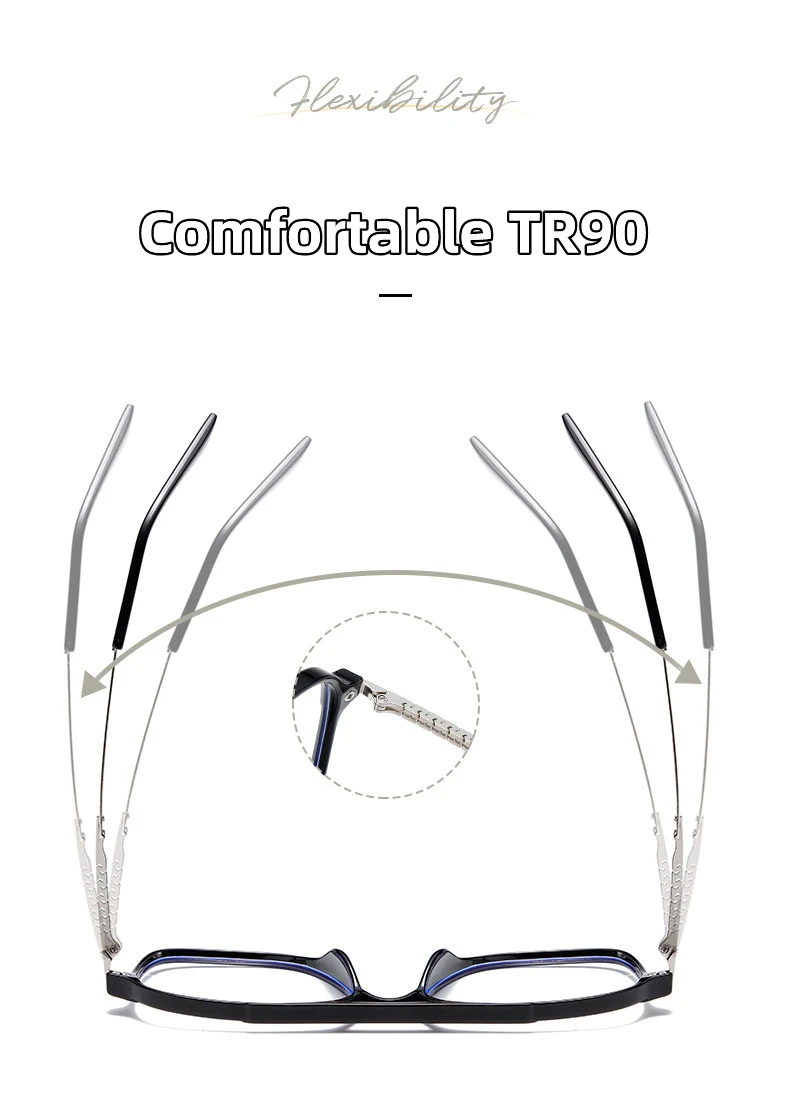 KOCOLIOR Neue Mode Doppel Strahl Großen Rahmen Lesebrille für Männer und Frauen Photochrome Anti Blau Licht Presbyopie Brille – Detail 4