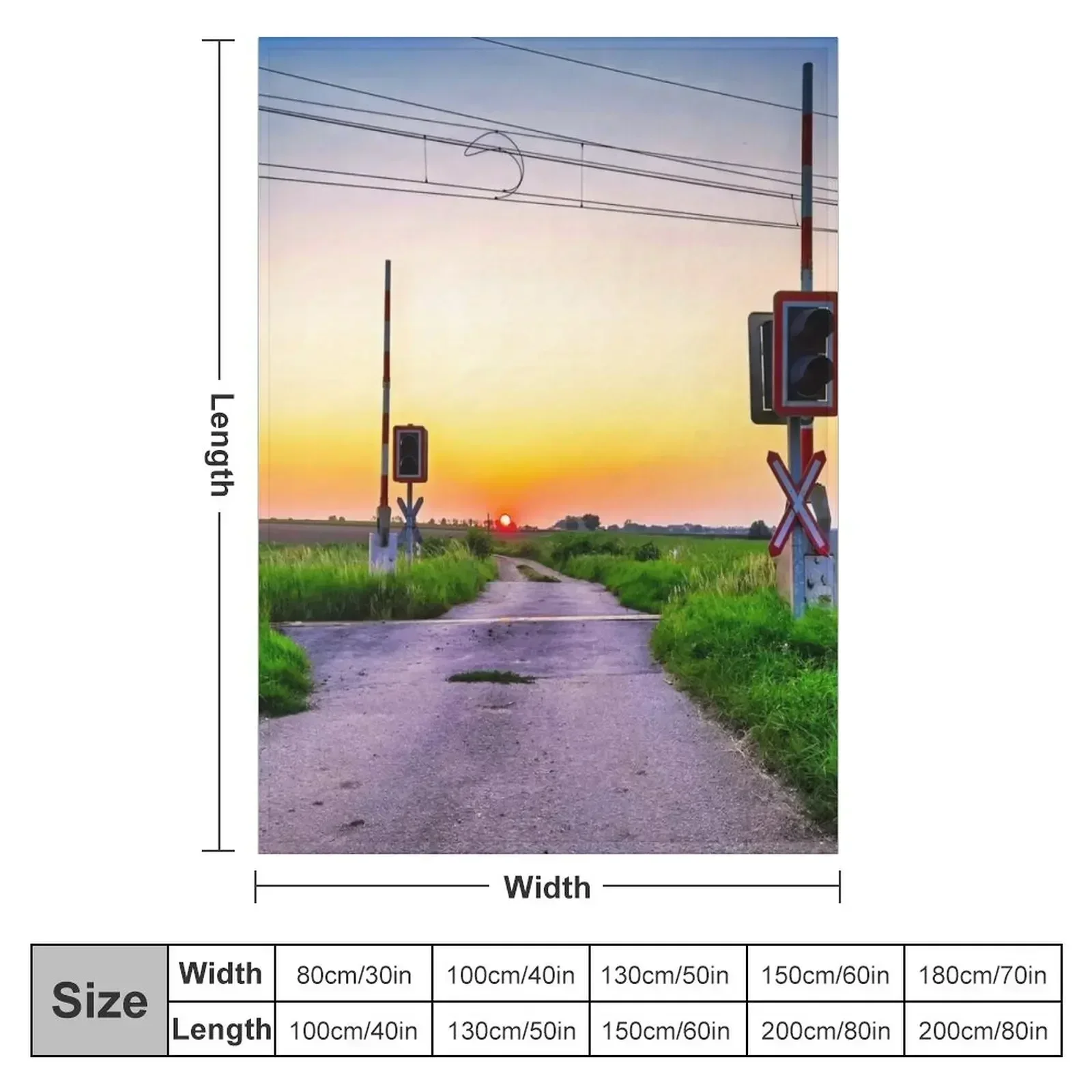 Railroad crossing - with sunset behind Throw Blanket Multi-Purpose Thermal Soft Big Nap Flannel Fabric Flannels Blankets