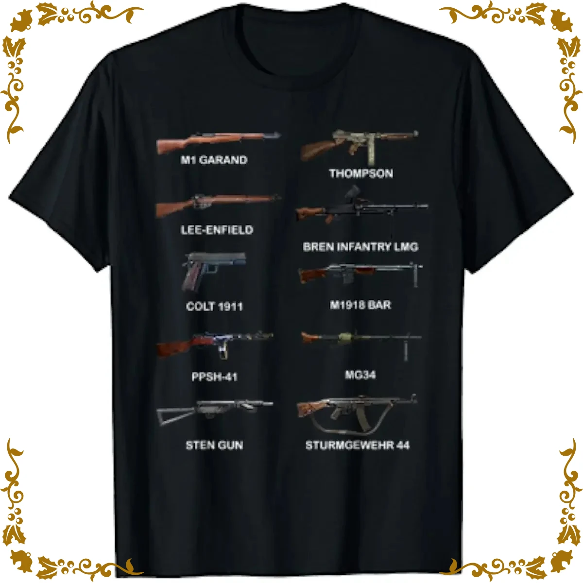 Camiseta Guns Infantry M1 Garand Lee-Enfield Thompson SMG, camiseta informal de manga corta con cuello redondo 100% algodón para hombre
