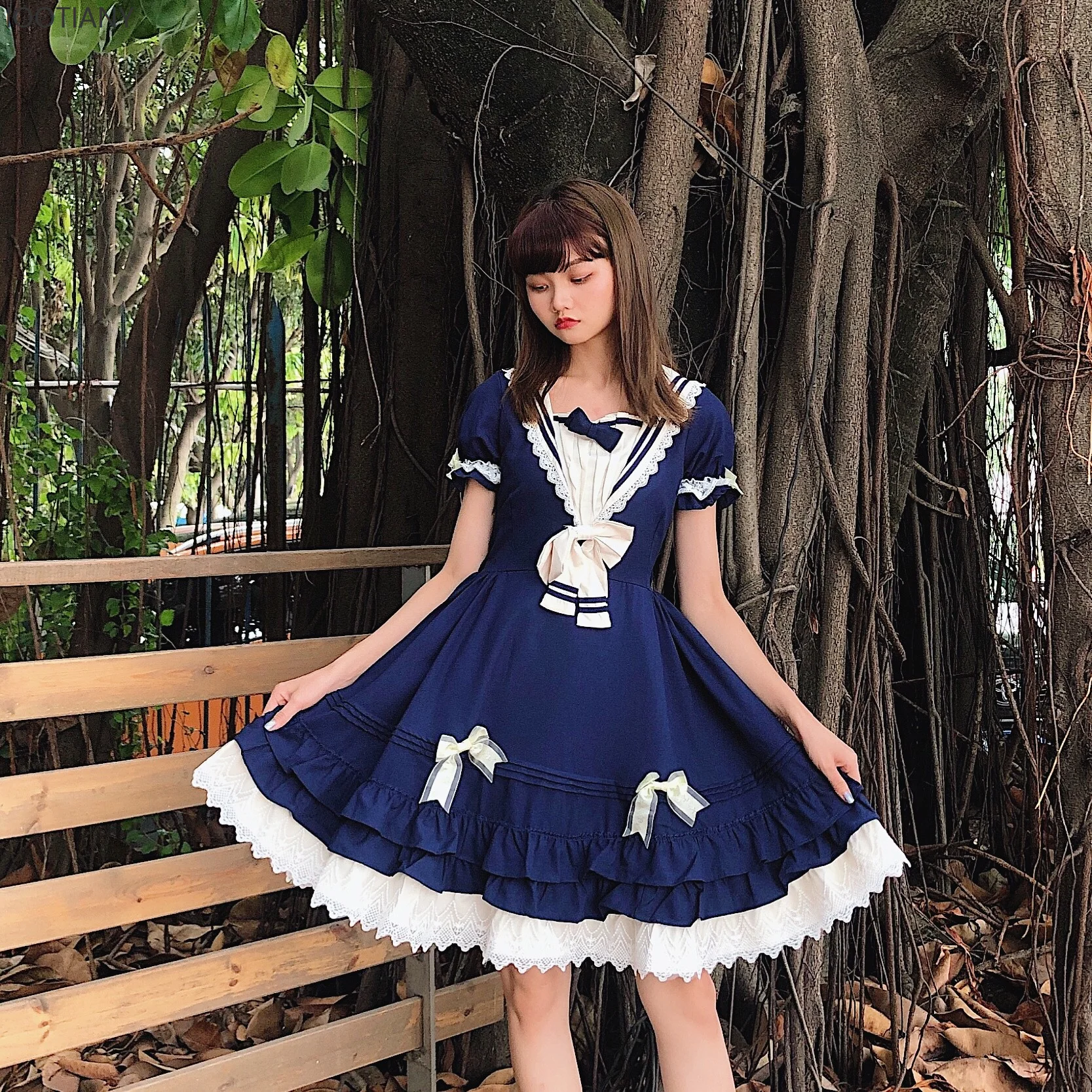 

Iootiany Women's Japanese Lolita Summer Navy Dress College Style Princess Sweet Cute Dress Maid Costume Cosplay Costume 2025 New